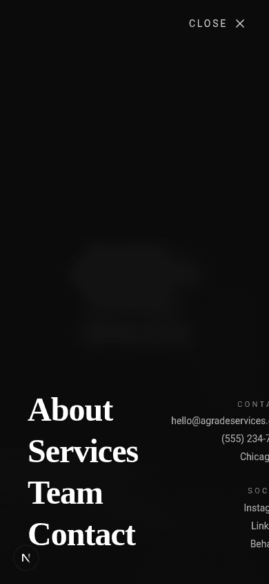Mobile overlay menu with clipped contact column