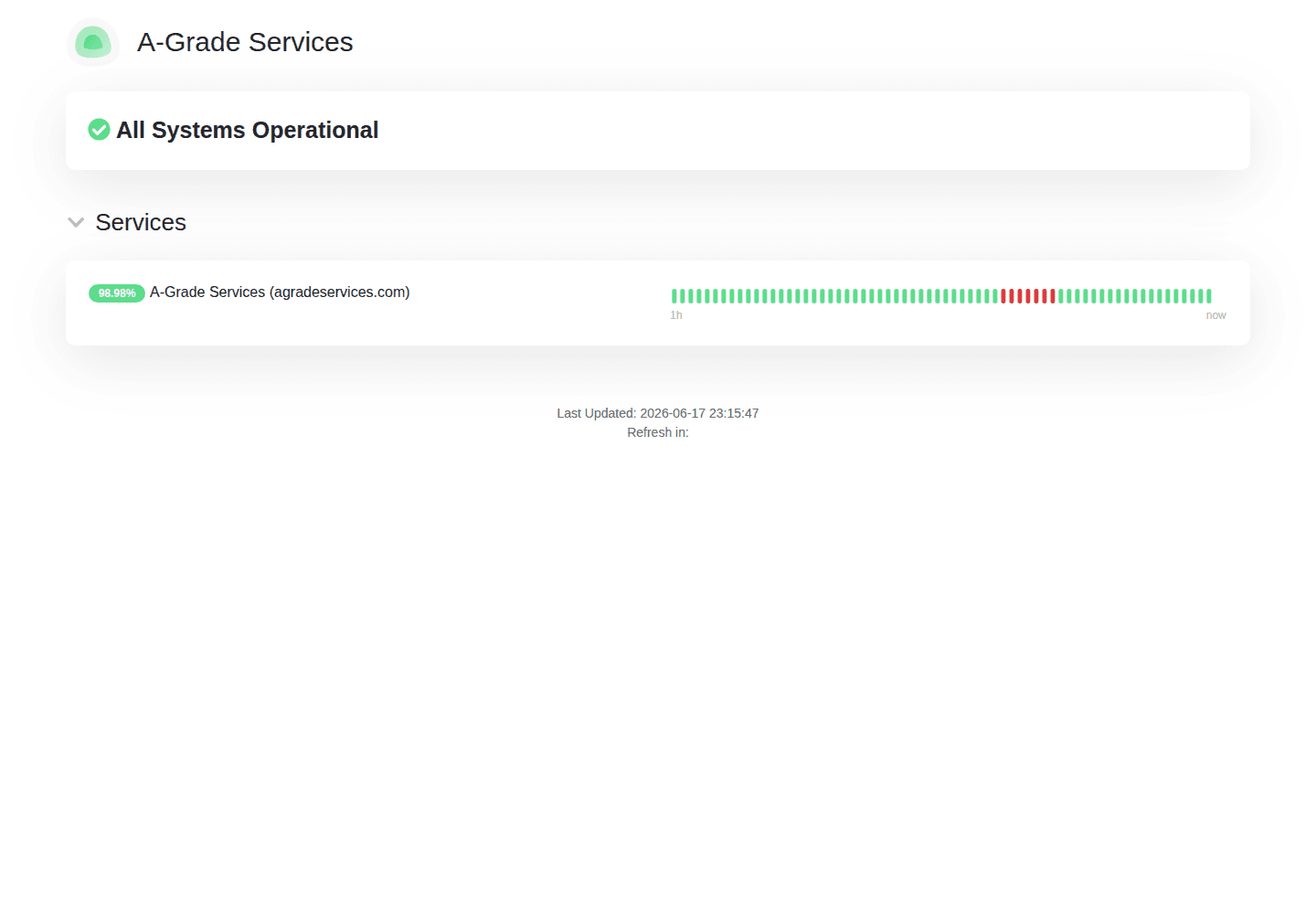Status page at status.agradeservices.com